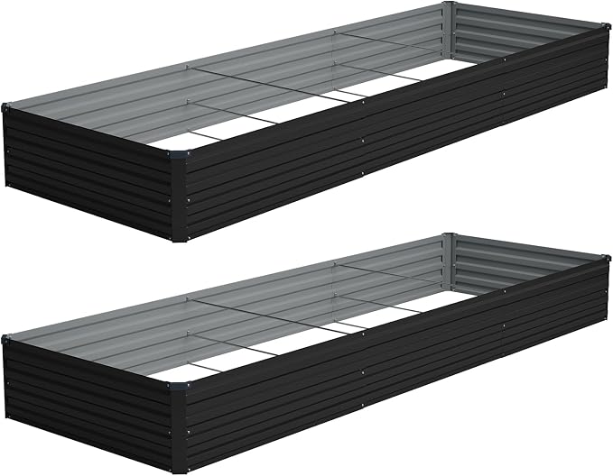 Vengarus 2PCS 12x4x1ft Galvanized Raised Garden Beds Kit,Planter Box Black | Galvanized Steel, Rectangular Metal Planter Raised Beds, Vegetables, Herbs, Flowers, Easy Assembly, Rustproof Safe Backyard