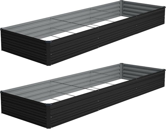 Vengarus 2PCS 12x4x1ft Galvanized Raised Garden Beds Kit,Planter Box Black | Galvanized Steel, Rectangular Metal Planter Raised Beds, Vegetables, Herbs, Flowers, Easy Assembly, Rustproof Safe Backyard
