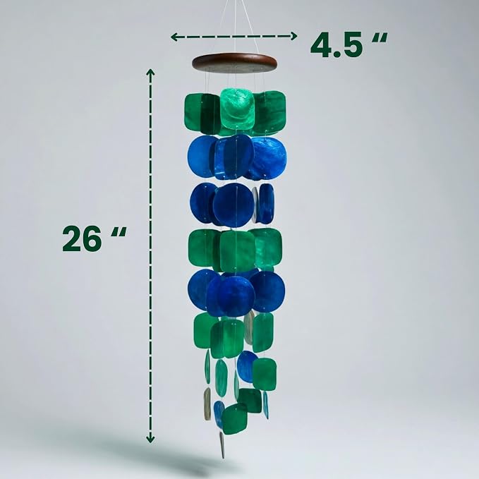 Solange & Frances Capiz Shells Wind Chimes for Outside. Patio Decor, Garden Decor Windchimes Outdoors. Unique Birthday Gifts for Women, Gift for Men, and Gifts for Mom Ideas (Peacock)