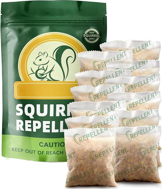 Squirrel Repellent Outdoor, Chipmunk Repellent Outdoor, Squirrel Deterrent for Garden, Trees & Yard, Covers Up to 120 sq ft, Safe for Family&Pets, 60 Days Protection - 12 Packs