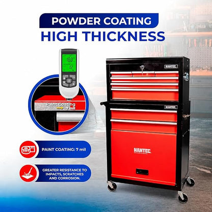 Hantec Tool Chest 9-Drawer Rolling Cabinet – Heavy-Duty Steel with Lockable Wheels, Keyed Lock & Ball-Bearing Drawers, 220 lbs Capacity, 20.1" W x 39.4" H, Organizer for Garage & Workshop (Red)