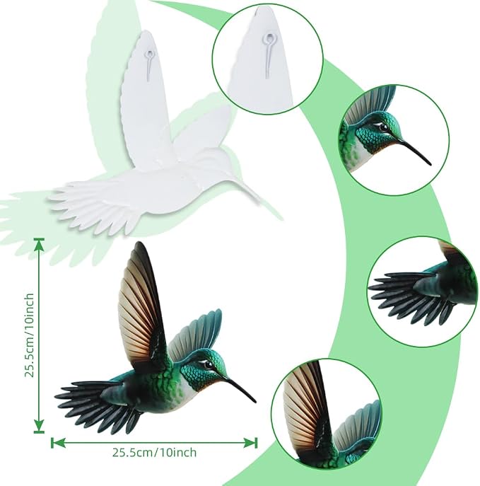 4 Pack Metal Hummingbird Wall Art Garden Decor, Birds Outdoor Wall Art Yard Patio Fence Decoration, 3D Colorful Bird Wall Hanging Sculpture Outside Livingroom Gift for Women Mom