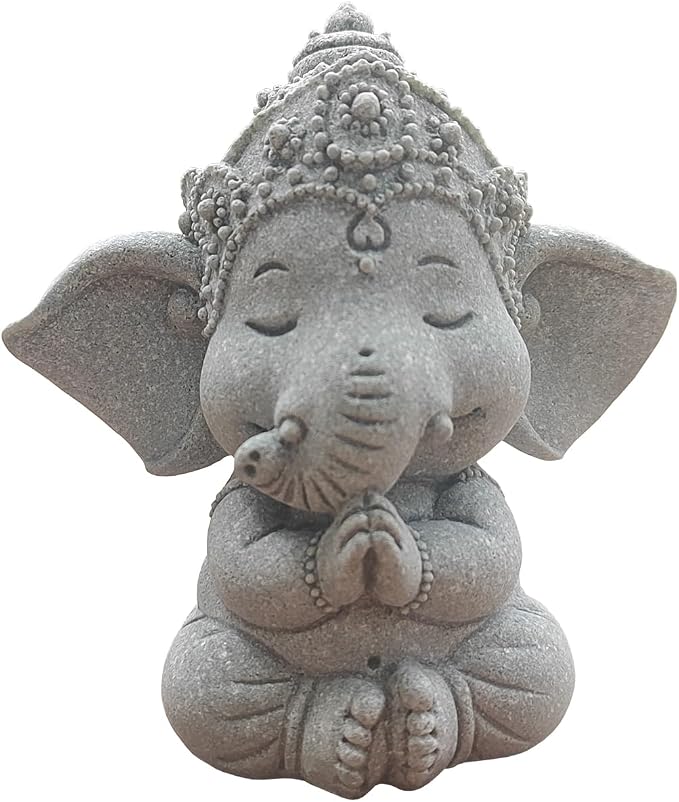 livelyfish Small Elephant Statue Sandstone Figurine Hindu Meditation Buddha Sculpture for Fish Tank Aquarium Decoration (B)