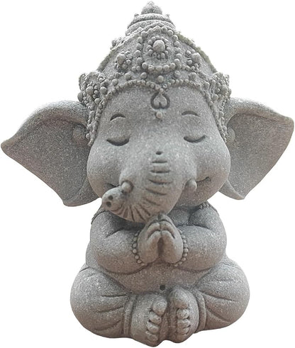 livelyfish Small Elephant Statue Sandstone Figurine Hindu Meditation Buddha Sculpture for Fish Tank Aquarium Decoration (B)