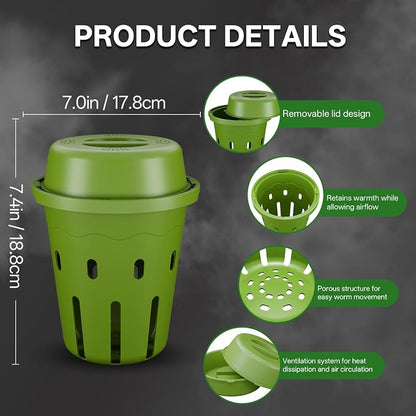 Inground Worm Composter, Mini Underground Worm Farm for Garden Beds, Outdoor Worm Compost Bin for Food Waste, Vermicomposting Bin for Beginners, Elderly, Children (7x7x7.4Inch), Green, 2-Pack