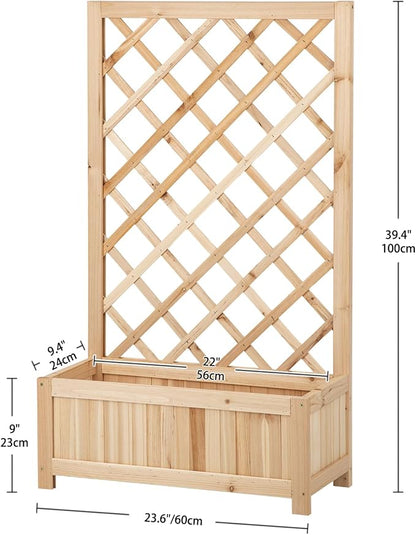 Wooden Raised Garden Bed with Trellis, 40" Outdoor Planter Box for Climbing Plants, Vertical Natural Wood Garden Planter for Vegetables, Flowers & Vines, Lattice Plant Support for Patio Yard Balcony