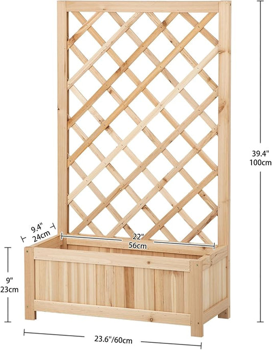 Wooden Raised Garden Bed with Trellis, 40" Outdoor Planter Box for Climbing Plants, Vertical Natural Wood Garden Planter for Vegetables, Flowers & Vines, Lattice Plant Support for Patio Yard Balcony