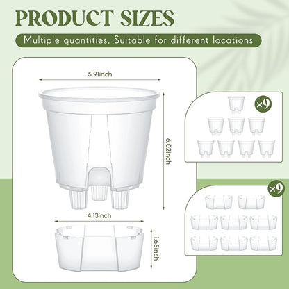 Wonderjune Self Watering Pots for Indoor Plants with Deep Reservoir and High Drainage Holes for Outdoor Plants and Flowers, Bare Root Planter(5.91'',Clear,9 Pcs)