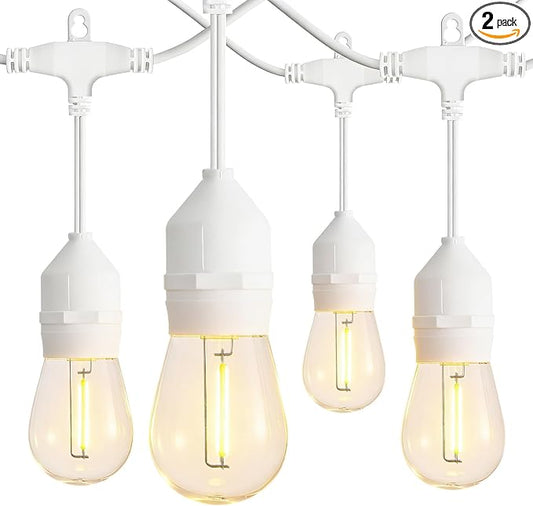 Banord White Outdoor String Lights, 96FT Commercial Grade Patio Lights with 30 1W S14 Dimmable Shatterproof LED Bulbs, Heavy Duty Hanging Lights for Outdoor, Waterproof String Lights (2x48FT)