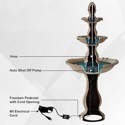 XBrand 51" 3-Tier Outdoor Freestanding Waterfall Fountain with Pump and Pineapple Finial, Beige