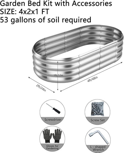 ZFHgarden Galvanized Metal Planter Raised Garden Bed Kit for Gardening Outdoor，4x2x1ft 2 Planter Grow Garden Box Raised Flower Bed，Long Vegetable Clearance Herb Raised Garden Beds for Gardening Metal
