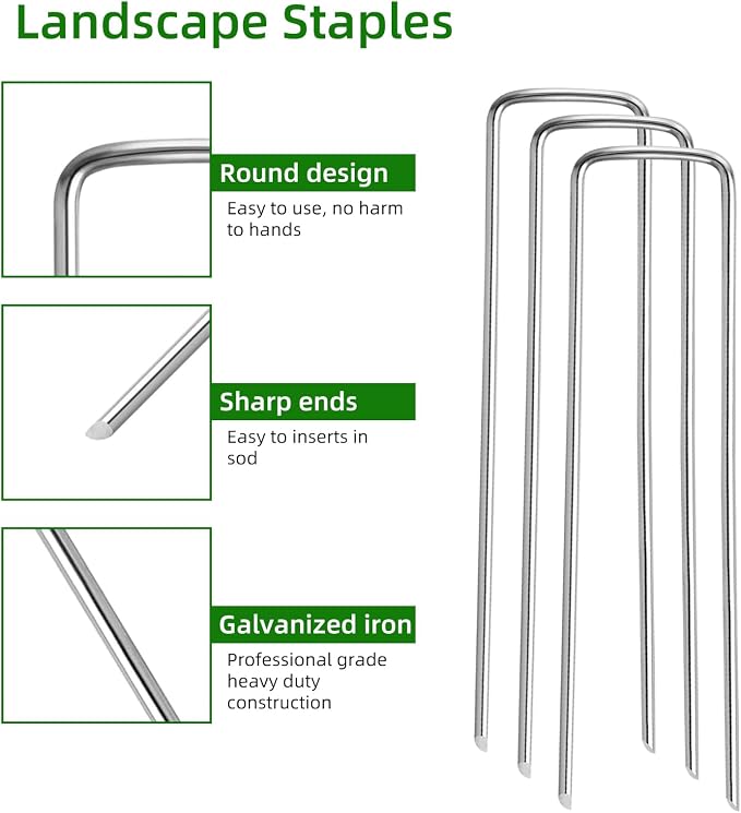 100 Pack Lawn Staples, Premium Garden Landscape Staples, Galvanized Heavy-Duty Gauge Stakes, U-Shaped Tent Stakes, Anti-Rust Fence Netting Pins Ground Spikes, Sod Pins