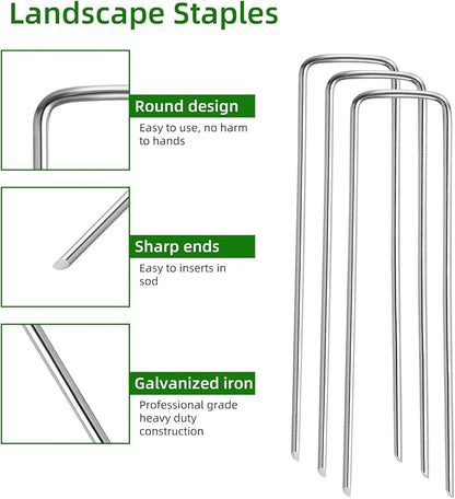 100 Pack Lawn Staples, Premium Garden Landscape Staples, Galvanized Heavy-Duty Gauge Stakes, U-Shaped Tent Stakes, Anti-Rust Fence Netting Pins Ground Spikes, Sod Pins