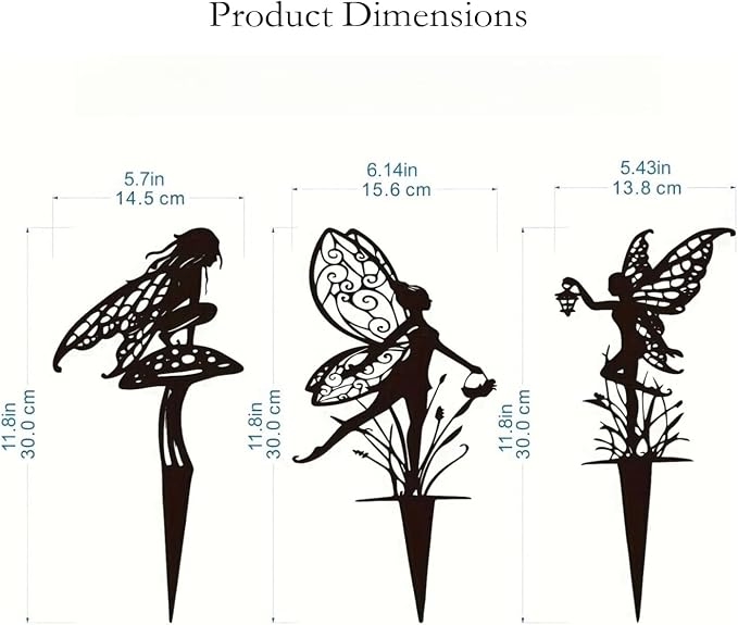 Decorative Garden Stakes， Fairy Garden Stakes, Butterfly Fairy Stakes for Weather Resistant Black Metal Outdoor Decorative Art for Women Gift (Matte Black, 18P-A)