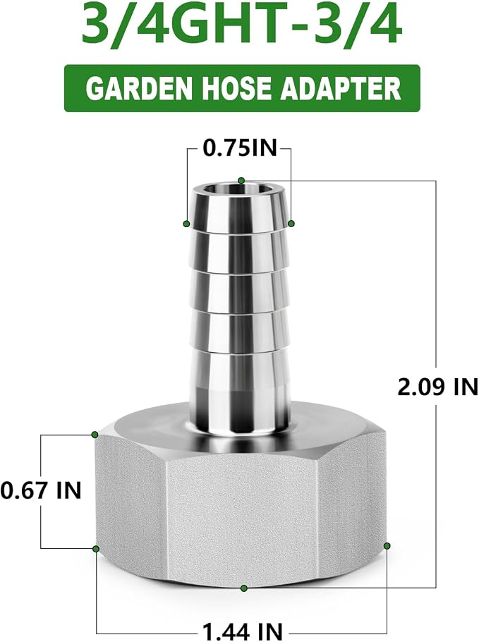 TAISHER 2PCS 304 Stainless Steel Garden Hose Repair Connector, 3/4" Barb x 3/4" GHT Female Garden Hose Adapter with Hose Clamps
