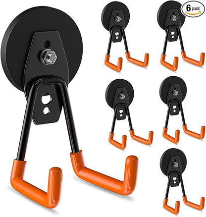 ENUODA Strong Magnetic Hooks Heavy Duty - Neodymium Magnetic Wreath Hanger, Garage Hooks for Garden Tools, Power Tools, Broom, Mops, Tool Chest, Barn, Van, Container, 6 Pack