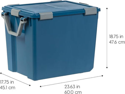 IRIS USA WeatherPro 103 Qt Eco-Friendly Storage Bins with Lids, 2 Pack, BPA-Free Plastic Gasket Box with Tight Latch and Seal, Stackable Nestable Tote Tub - Navy