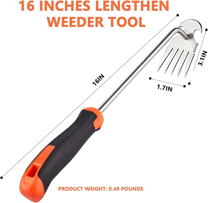 2 Pack Weed Remover Tool, 16 Inch Extended Handle 5 Teeth Weed Puller Tool, Heavy Duty Deweeder Tool Manual Weeding Uprooting for Garden Yard Lawn Farm Root Removal