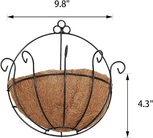 Orgrimmar 2 Pcs Iron Wall Hanging Planters Basket 9.8 Inches Half Round Plant Flower Wall Holder with Coco Coir Liner Plant Hanger Decoration for Garden Porch Balcony Indoor Outdoor