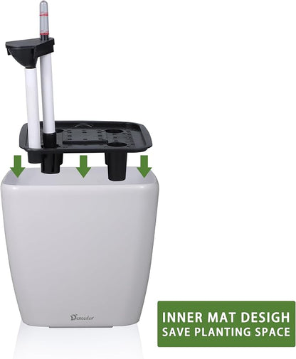 Dexceder 15x14 Self Watering Planter with Wheels (White Matte) | Inner Mat Design, Thickened Large Floor Standing Flower Plant Pot with Water Level Indicator Indoor Outdoor
