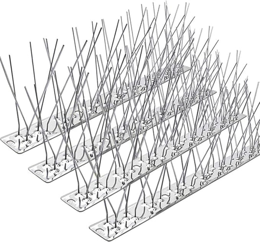 PANGCH Bird Spikes,Stainless Steel Bird Spikes Metal Bird Spikes Fence Spikes Easy to Install - 28 Strips 30.33 Feet Coverage