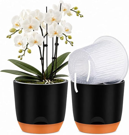 QCQHDU 2 Pack 5.7 Inch Orchid Pots with Holes for Repotting, Double-Layer and Self Watering Orchid Pot with Good Air Circulation