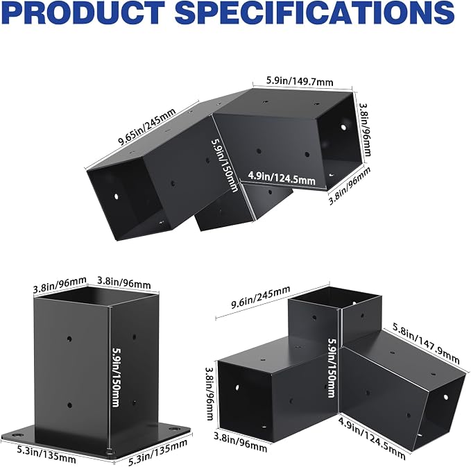Pergola Kit, Slanted Roof Pergola Bracket, 3-Way Brackets with Post Base Kit, Log Cabin Outdoor 4"x 4" (Actual 3.5" X 3.5") Lumber