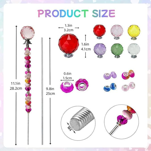 140Pcs DIY Fairy Wand Beaded Garden Stakes Kit Decorative Garden Stakes Beadable Items Fairy Garden Kit for Different Festivals Fairy Garden Accessories Outdoor(Section)
