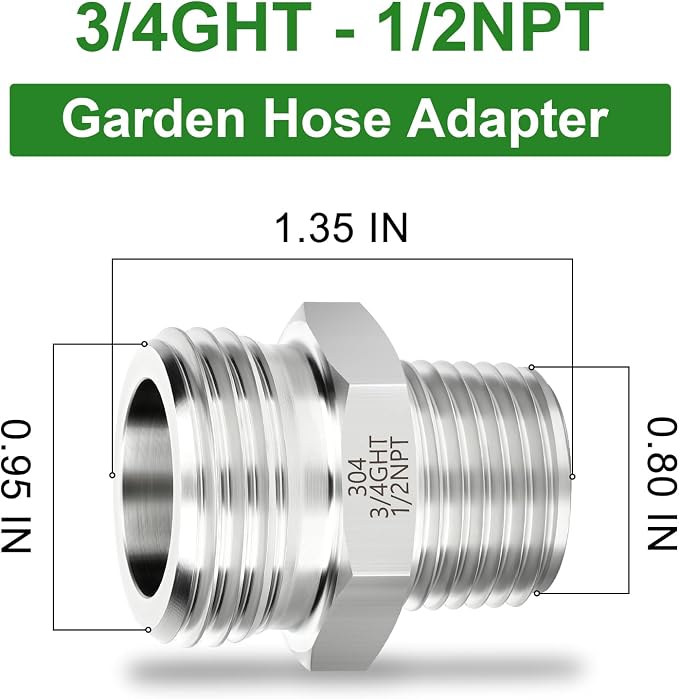 TAISHER 2PCS 304 Stainless Steel Garden Hose Adapter, 3/4" GHT Male x 1/2" NPT Male Garden Hose Connector with Washers