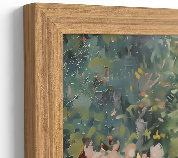 smvexyl Framed Cottage Garden Floral Landscape Wall Art, Vintage Rose Garden Pond Painting Canvas, Rustic Botanical Nature Decor, Farmhouse Style Home Wall Art for Living Room Bedroom Bathroom, 24x16 Inch
