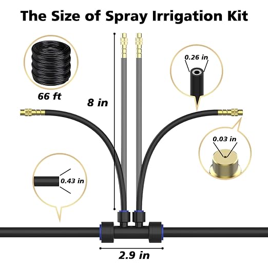 Drip Irrigation System 2 Ports - 360°Adjustable Garden Watering System 66FT with 40 Nozzles, Drip Irrigation Kit for Garden, Yard, Lawn, Greenhouse, Plants, 2/5 inch Hose