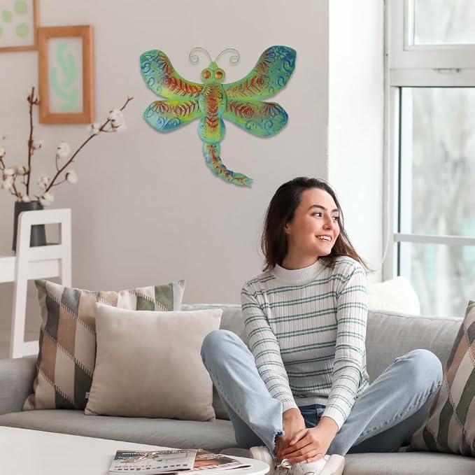dreamskip 26" Metal Dragonfly Outdoor Wall Decor, Large 3D Wall Art for Yard Patio Fence Decoration, Garden Wall Decor Gift for Mom Women (Bronze)