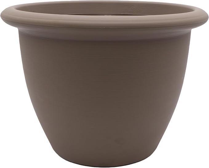 The HC Companies Sevilla Flower Planters - Durable Outdoor & Indoor Planter - Round Lightweight Self Watering Plant Pots for Herbs & More (14" Cappuccino, Pack of 1)
