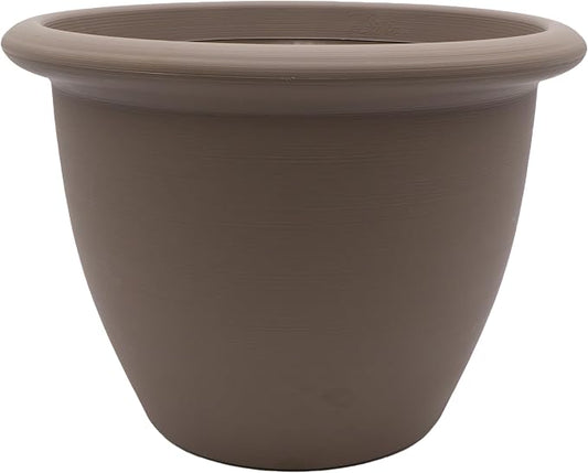 The HC Companies Sevilla Flower Planters - Durable Outdoor & Indoor Planter - Round Lightweight Self Watering Plant Pots for Herbs & More (14" Cappuccino, Pack of 1)