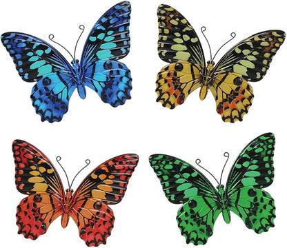 dreamskip 4 Pcs Butterfly Wall Decor Art, Butterflies Outdoor Metal Wall Art with Vivid Pattern, Hand Painted Outdoor Garden Yard Fence Patio Decor Gift for Women Mom