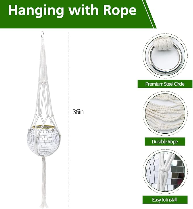 6" Disco Ball Plant Hanger with Hanging Rope, Hanging Chain, Hook, Circle | for Decoration