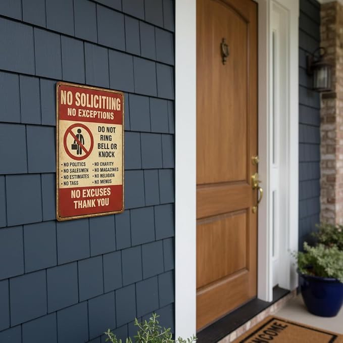 No Soliciting Sign for Front Door, Aluminum, 12x8 Inch, Do Not Ring Bell or Knock, Home, Porch and Office Decor