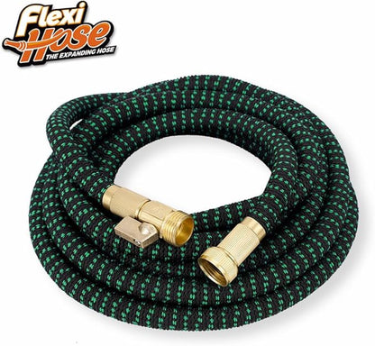 Flexi Hose with 8 Function Nozzle, 75FT - Lightweight Expandable Garden Hose, No-Kink Flexibility, 3/4 Inch Solid Brass Fittings and Double Latex Core - Black and Green