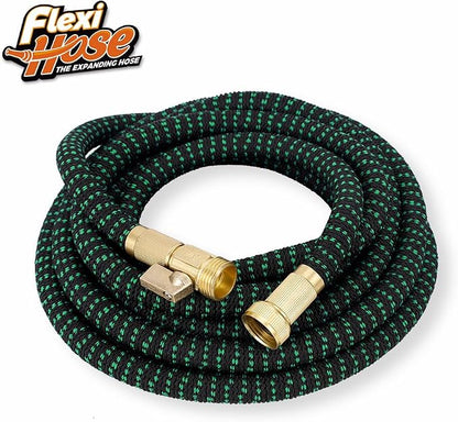 Flexi Hose with 8 Function Nozzle, 100FT - Lightweight Expandable Garden Hose, No-Kink Flexibility, 3/4 Inch Solid Brass Fittings and Double Latex Core - Black and Green