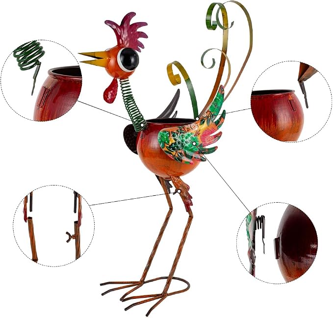 Rooster Decor Outdoor Planter,24.8 Inch Tall Metal Yard Decor Planters for Outdoor Plants, Weather-Resistant Outdoor Flower Pots for Garden Patio Porch Decor