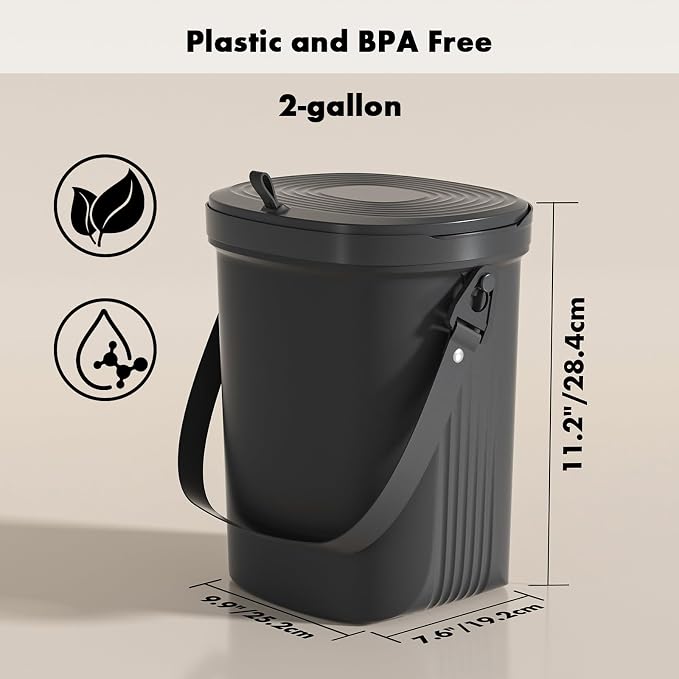 Mountable Silicone Collapsible Kitchen Compost Bin Under Sink, Surumer Hanging Trash Can with Lid for |Cupboard|Bathroom|Bedroom|Office|Camping, Indoor Compost Bucket, 2 Gallon Black