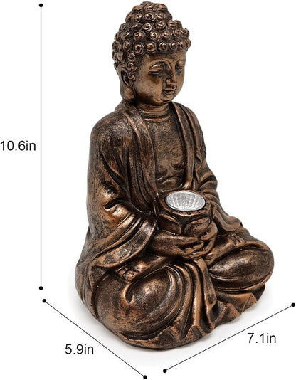 Outdoor Buddha Statues Solar Light: Desk Zen Garden Deor for Outside Patio Home Decoration Meditation Sculpture Room Decor Indoor Meditating Figurine Yard Lawn Ornament