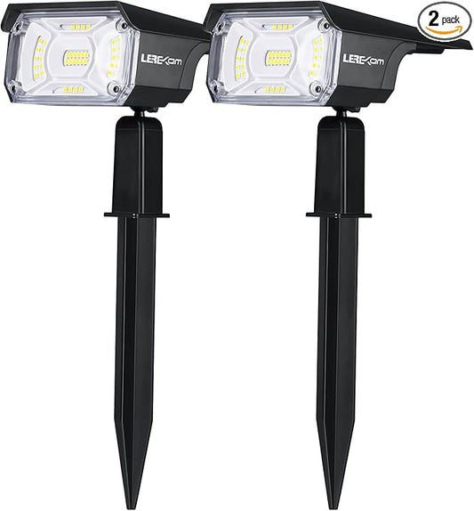 LEREKAM Solar Spot Lights, IP65 Waterproof 40 LEDs Landscape Spotlights,USB & Solar Powered Wall Lights Dark Sensing Auto On/Off,3 Modes Outdoor Solar Garden Lights for Yard Porch 2 Pack