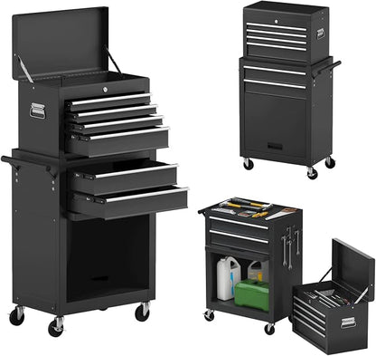 Goplus Rolling Tool Chest, 6-Drawer Tool Box Organizer w/Auto Locking System & Lockable Wheels & Sliding Drawers & Detachable Top, Tool Storage Cabinet for Garage Workshop (Black) …