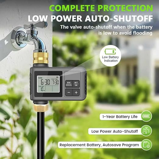 60Ft Drip Irrigation System with Smart Water Timer – Automatic Garden Watering Kit with Solid Brass Metal Connectors, 360° Adjustable Nozzles & Bendable Tubing for Garden, Greenhouse & Lawn