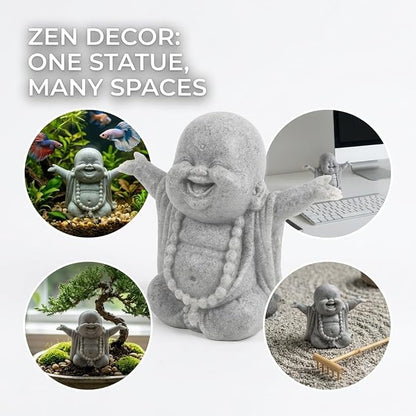 Laughing Buddha Statue, Sandstone Figurine for Aquarium Zen Decor | Laughing Buddha sandstone figurine with a cheerful design for aquarium decor, bonsai displays, and minimalist zen spaces