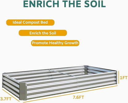 Metal Galvanized Raised Garden Bed Kit, 8 x 4 x 1 ft Galvanized Steel Raised Garden Planter Box Outdoor with Open Base for Growing Vegetables/Flowers/Herbs/Fruits/Succulents, Rectangle, Silver