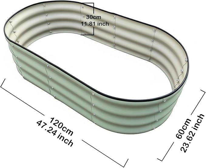 Raised Garden Bed, Metal Planter Box, Oval Shape, Outdoor Planting,Vegetable Flower Herb Planter(1 PCS of 4×2×1 ft, Green Oval)