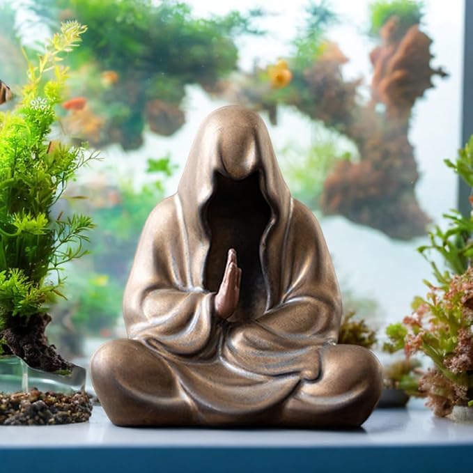 livelyfish Aquarium Buddah Statue Sandstone Zen Buddha Sculptures for Garden Fish Tank Home Decorations (G)