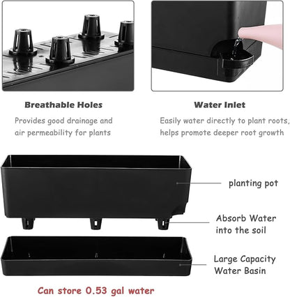Self Watering Pots for Indoor Plants 17 Inches Window Boxes Planters Rectangular Flower Pots Rectangle Herb Pots Large Plant Pots with Drainage Holes and Saucers Windowsill Planter (4, Black)